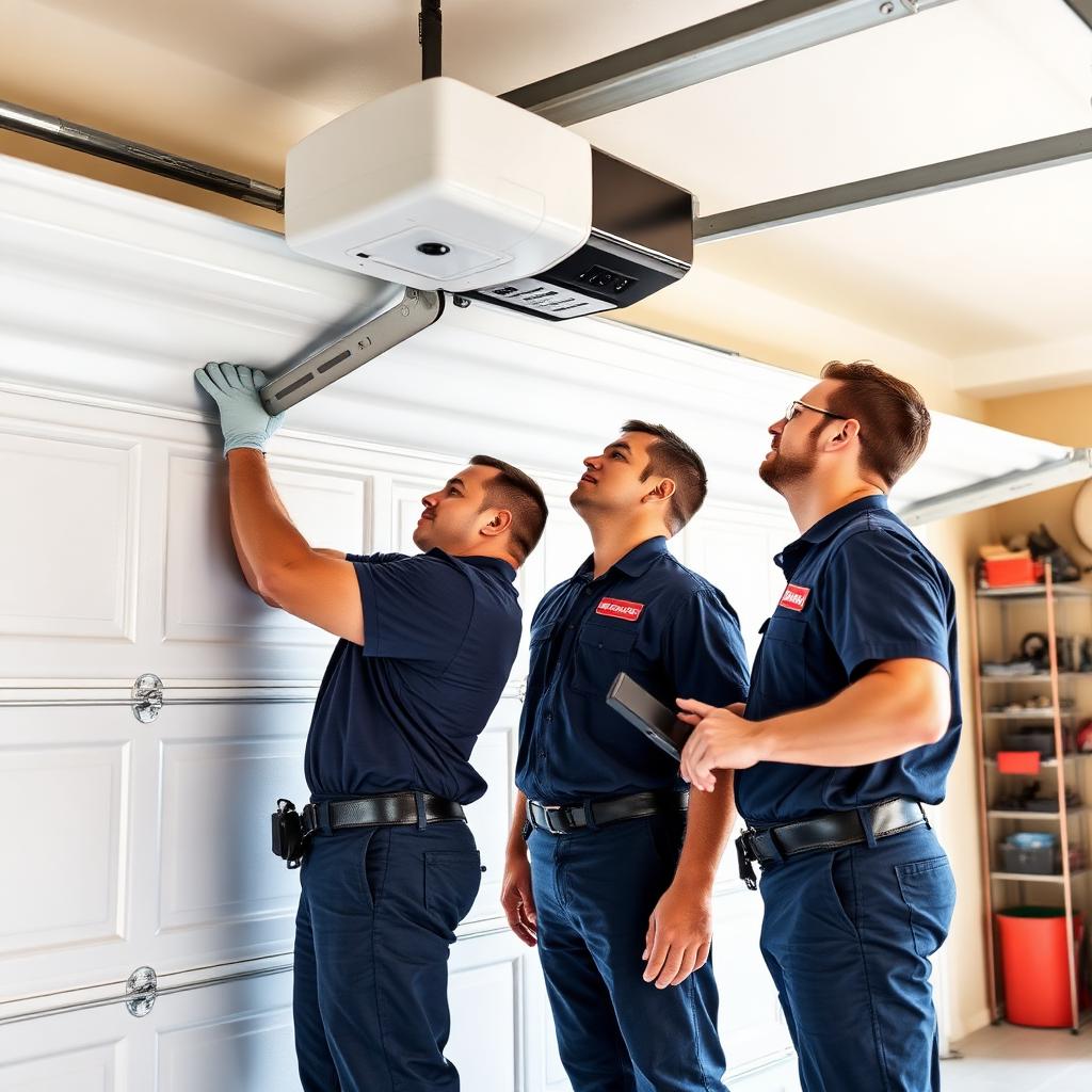 Wauchula Garage Doors certified technicians installing a new garage door opener for a local homeowner
